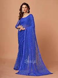 Linzess Women's Printed Net Beautiful Ethnic Wear Lightweight saree With Unstiched Blouse (NL-1104_Navy Blue)-thumb1