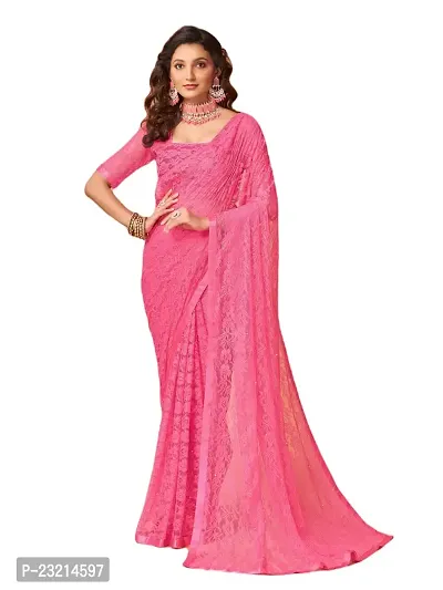 Linzess Women's Printed Net Beautiful Ethnic Wear Lightweight saree With Unstiched Blouse (NL-1095_Dark Pink)