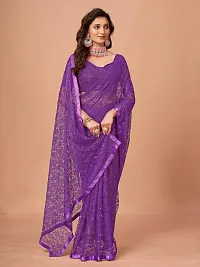 Linzess Women's Printed Net Beautiful Ethnic Wear Lightweight saree With Unstiched Blouse (NL-1108_Purple)-thumb2