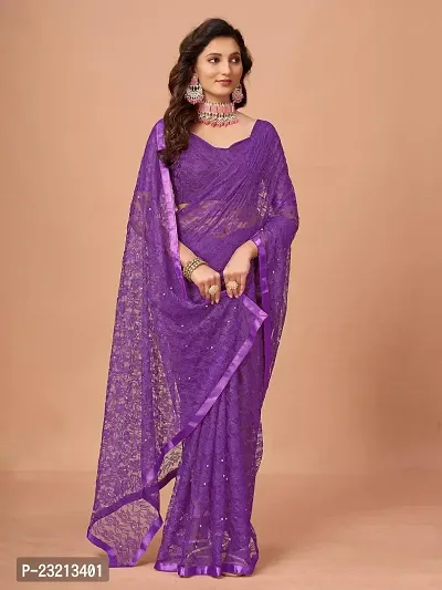 Linzess Women's Printed Net Beautiful Ethnic Wear Lightweight saree With Unstiched Blouse (NL-1108_Purple)-thumb3