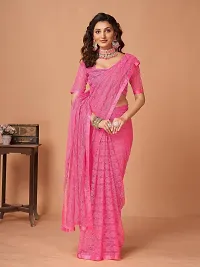 Linzess Women's Printed Net Beautiful Ethnic Wear Lightweight saree With Unstiched Blouse (NL-1095_Dark Pink)-thumb2