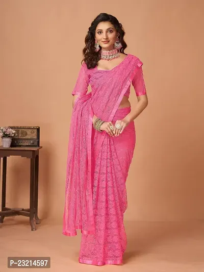 Linzess Women's Printed Net Beautiful Ethnic Wear Lightweight saree With Unstiched Blouse (NL-1095_Dark Pink)-thumb3