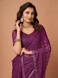 Linzess Women's Printed Net Beautiful Ethnic Wear Lightweight saree With Unstiched Blouse (NL-1096_Dark Purple)-thumb4