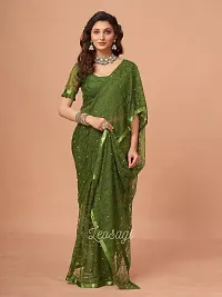 Linzess Women's Printed Net Beautiful Ethnic Wear Lightweight saree With Unstiched Blouse (NL-1100_Light Mehendi)-thumb2