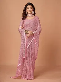 Linzess Women's Printed Net Beautiful Ethnic Wear Lightweight saree With Unstiched Blouse (NL-1106_Peach)-thumb2