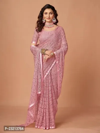 Linzess Women's Printed Net Beautiful Ethnic Wear Lightweight saree With Unstiched Blouse (NL-1106_Peach)-thumb3