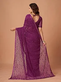 Linzess Women's Printed Net Beautiful Ethnic Wear Lightweight saree With Unstiched Blouse (NL-1096_Dark Purple)-thumb3