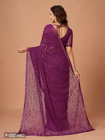 Linzess Women's Printed Net Beautiful Ethnic Wear Lightweight saree With Unstiched Blouse (NL-1096_Dark Purple)-thumb4