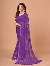 Linzess Women's Printed Net Beautiful Ethnic Wear Lightweight saree With Unstiched Blouse (NL-1108_Purple)-thumb1