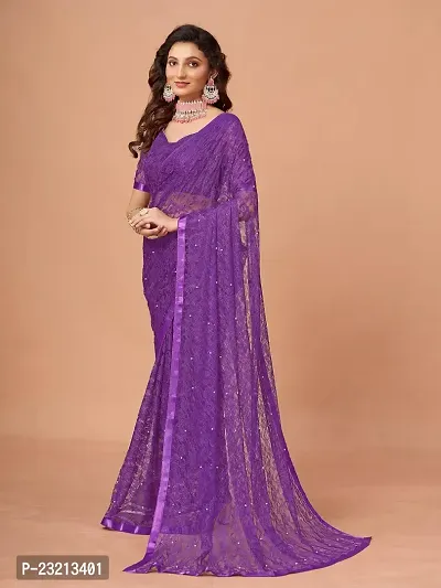 Linzess Women's Printed Net Beautiful Ethnic Wear Lightweight saree With Unstiched Blouse (NL-1108_Purple)-thumb2