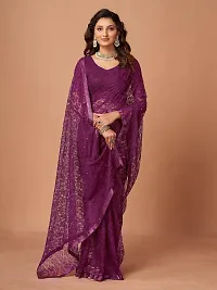 Linzess Women's Printed Net Beautiful Ethnic Wear Lightweight saree With Unstiched Blouse (NL-1096_Dark Purple)-thumb2