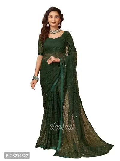 Linzess Women's Printed Net Beautiful Ethnic Wear Lightweight saree With Unstiched Blouse (NL-1103_Mehendi)
