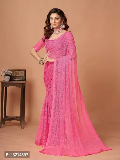 Linzess Women's Printed Net Beautiful Ethnic Wear Lightweight saree With Unstiched Blouse (NL-1095_Dark Pink)-thumb2