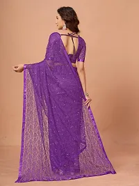 Linzess Women's Printed Net Beautiful Ethnic Wear Lightweight saree With Unstiched Blouse (NL-1108_Purple)-thumb3