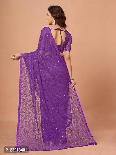 Linzess Women's Printed Net Beautiful Ethnic Wear Lightweight saree With Unstiched Blouse (NL-1108_Purple)-thumb4