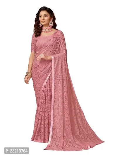 Linzess Women's Printed Net Beautiful Ethnic Wear Lightweight saree With Unstiched Blouse (NL-1106_Peach)