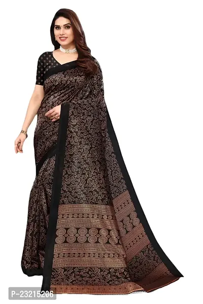 Linzess Women's Printed Art silk Beautiful Ethnic Wear Lightweight saree With Unstiched Blouse (NL-1001_Black)-thumb0