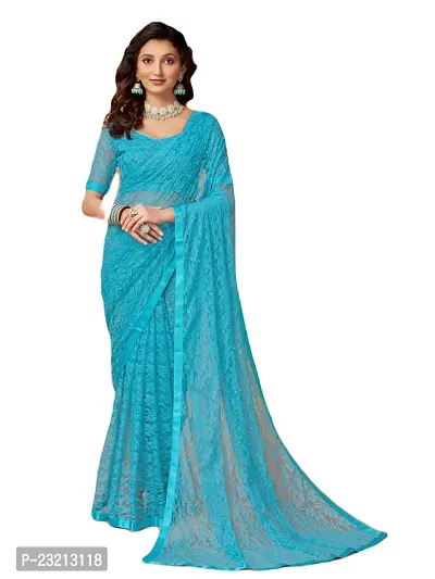Linzess Women's Printed Net Beautiful Ethnic Wear Lightweight saree With Unstiched Blouse (NL-1110_Sky Blue)