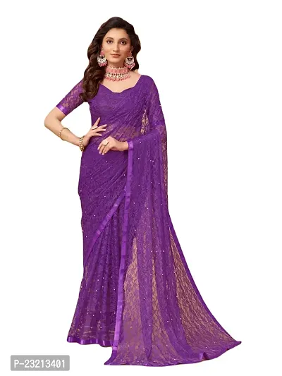 Linzess Women's Printed Net Beautiful Ethnic Wear Lightweight saree With Unstiched Blouse (NL-1108_Purple)