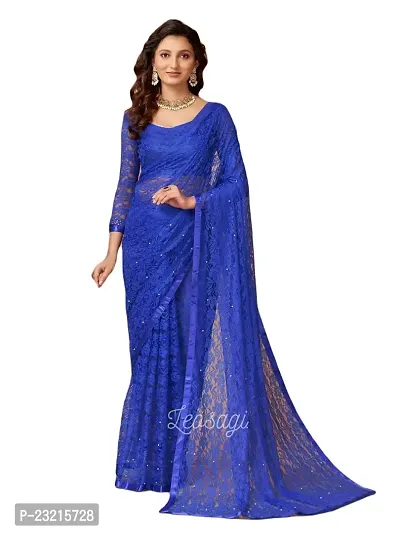 Linzess Women's Printed Net Beautiful Ethnic Wear Lightweight saree With Unstiched Blouse (NL-1104_Navy Blue)