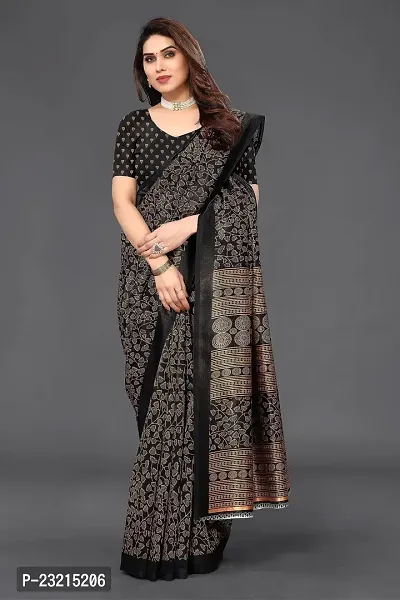 Linzess Women's Printed Art silk Beautiful Ethnic Wear Lightweight saree With Unstiched Blouse (NL-1001_Black)-thumb3