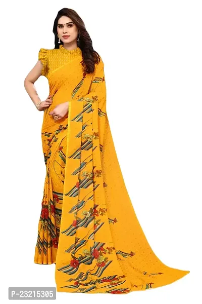 Linzess Women's Printed Georggate Beautiful Ethnic Wear Lightweight saree With Unstiched Blouse (NL-1052_Mustard)