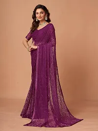 Linzess Women's Printed Net Beautiful Ethnic Wear Lightweight saree With Unstiched Blouse (NL-1096_Dark Purple)-thumb1