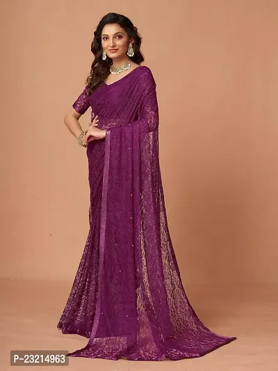 Linzess Women's Printed Net Beautiful Ethnic Wear Lightweight saree With Unstiched Blouse (NL-1096_Dark Purple)-thumb2