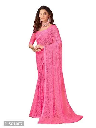 Linzess Women's Printed Net Beautiful Ethnic Wear Lightweight saree With Unstiched Blouse (NL-1107_Pink)