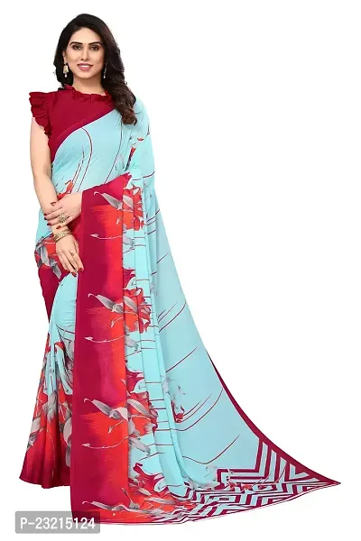 Linzess Women's Printed Georggate Beautiful Ethnic Wear Lightweight saree With Unstiched Blouse (NL-1035_Sky Blue)