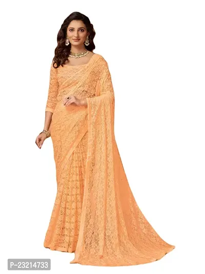 Linzess Women's Printed Net Beautiful Ethnic Wear Lightweight saree With Unstiched Blouse (NL-1101_Light Orange)