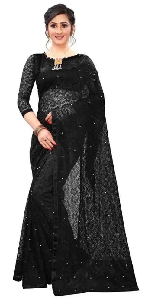 New Trendy Net Embroidered Saree with Blouse piece