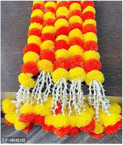 thriftkart Yellow, Orange Marigold Artificial Flower 55 inch, Pack of 5, Garlands-thumb0