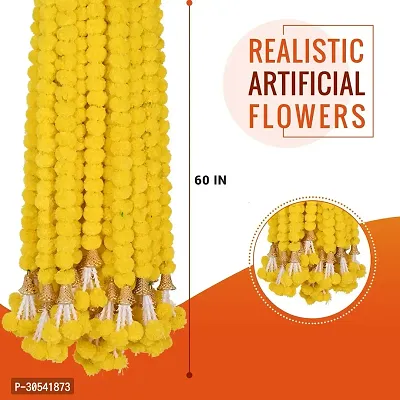 WDECOR Yellow Marigold Artificial Flower 60 cm, Pack of 5, Garlands-thumb4