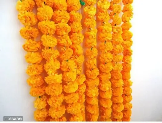 WDecor Artificial Phool Mala,Genda ladi Phool,Toran for Home indoor outdoor Decoration Yellow Marigold Artificial Flower 57 inch, Pack of 5, Garlands-thumb2