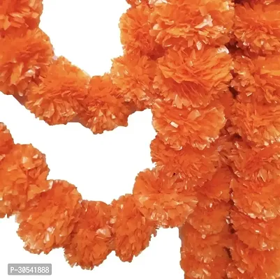 WDECOR Artificial Fluffy Marigold Flower Reusable Garland for Home,Office,Puja,5ft Orange Marigold Artificial Flower 60 inch, Pack of 10, Garlands-thumb2