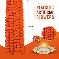 WDECOR 5 Strings Handmade Garland Gendha Phool Mala for Decoration Orange Marigold Artificial Flower 16 inch, Pack of 5, Garlands-thumb2