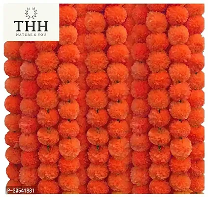 WDECOR 5 Strings Handmade Garland Gendha Phool Mala for Decoration Orange Marigold Artificial Flower 16 inch, Pack of 5, Garlands-thumb0