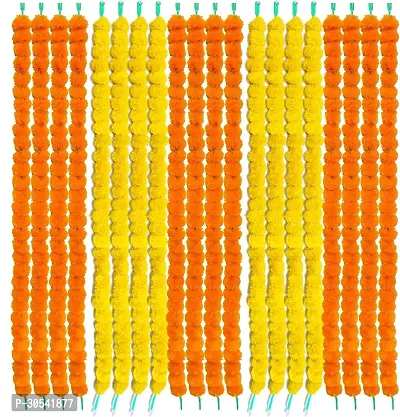 WDECOR Orange, Yellow Marigold Artificial Flower 60 inch, Pack of 20, Garlands