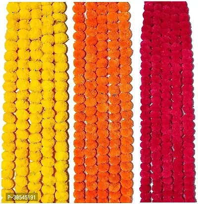 MAHADEV Yellow, Orange, Red Marigold Artificial Flower 50 inch, Pack of 15, Garlands