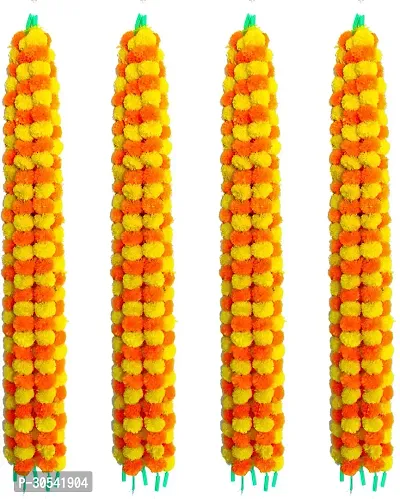 WDECOR Handmade Decorative Marigold Fluffy Artifical Garland, Used for Home/Office Decoration Yellow, Orange Marigold Artificial Flower 60 inch, Pack of 20, Garlands-thumb2