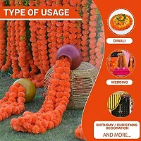 WDECOR 5 Strings Handmade Garland Gendha Phool Mala for Decoration Orange Marigold Artificial Flower 16 inch, Pack of 5, Garlands-thumb1