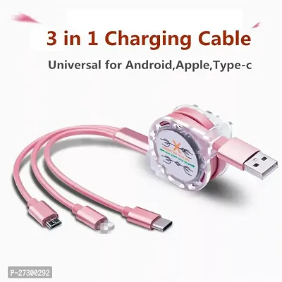 Stylish 3 in 1 PVC Braided High Speed Data Transmission Super Fast Charge Cable- Micro USB, Lightning, Type-C