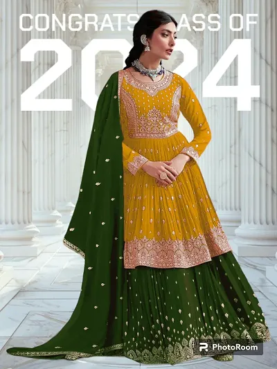 Stylish Georgette Embroidered Sharara Suit