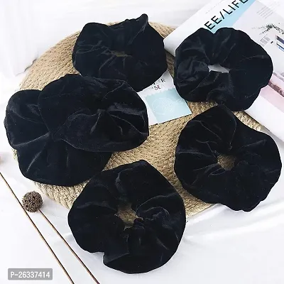 6 Pack Black Big Hair Scrunchies Velvet Scrunchy Hair Elastic Large Rubber Band-thumb2