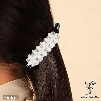 Myra collection Rhinestone Crystal Banana Hair Clip Flower Hair Accessories for ladies/women/girl (white)-thumb4