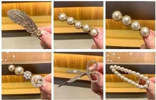 Myra Collection 6 Pcs Korean Style Pearl Hairpin Hair Accessories Hair Clip (White)-thumb2