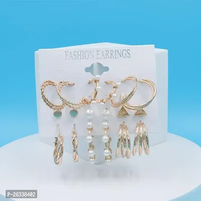 Myra Collection Pack Of 9 Pcs Fancy Gold Earring Party Wear Earring Accessories-thumb0