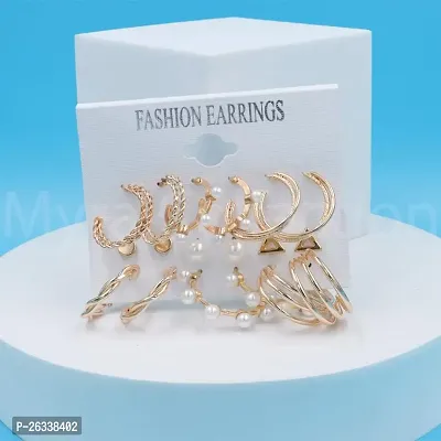 Myra Collection Pack Of 9 Pcs Fancy Gold Earring Party Wear Earring Accessories-thumb2