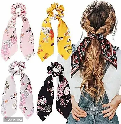 Fancy Stylist Hair Rubber Bands Scrunchy Elastic Satin Fabric For Women Pack Of-4 Random Assorted Color-thumb0